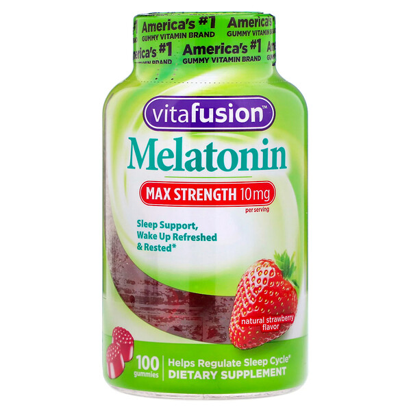 Max Strength Melatonin, Melatonin mit maximaler Stärke, natürlicher Erdbeergeschmack, 5 mg, 100 Fruchtgummis