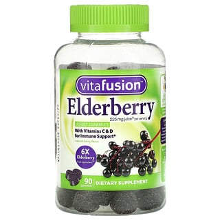 VitaFusion, 接骨木果，含維生素 C 和 D 用於機體抵抗幫助，天然漿果味，90 粒軟糖 