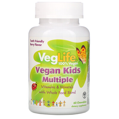 VegLife Мультивитамины для детей растительного происхождения, вкус ягод, 60 жевательных таблеток