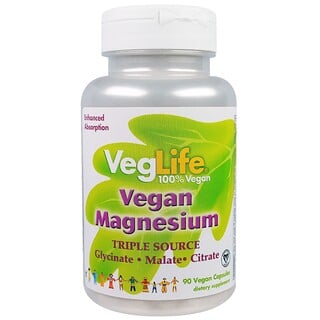 VegLife, Magnesio vegano, triple fuente, 90 cápsulas veganas