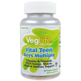 VegLife, Jovem Vital Suplemento Alimentar Para Meninos, 60 cápsulas vegetais