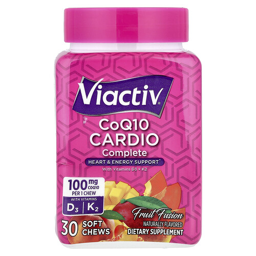 Viactiv CoQ10 Cardio Complete With Vitamins D3 + K2, Fruit Fusion, 30 Soft Chews