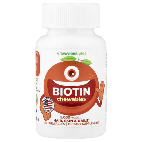 VitaWorks, Kids, Biotin Chewables, Biotin-Kautabletten, Orange, 120 Kautabletten