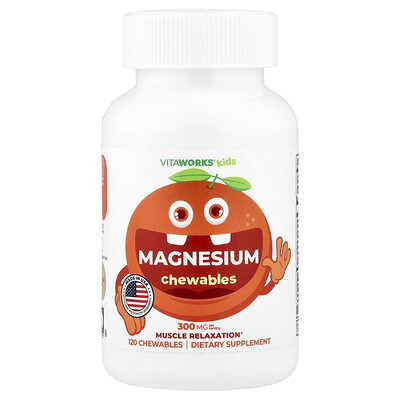 VitaWorks, Niños, Comprimidos masticables de magnesio, Naranja, 120 comprimidos masticables (150 mg por comprimido)