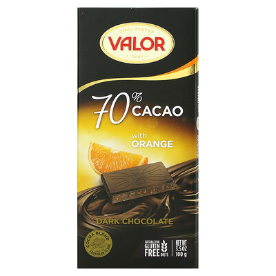 Valor Темный шоколад, 70% какао, апельсин, 3,5 унции (100 г)