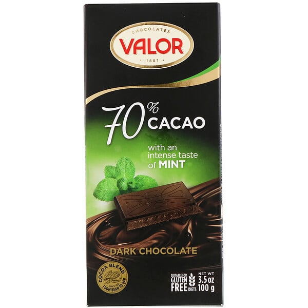 Dark Chocolate, 70% Cocoa, With Mint, 3.5 oz (100 g)