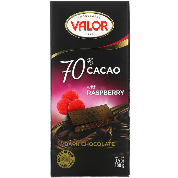 Dark Chocolate, 70% Cacao with Raspberry, 3.5 oz (100 g)