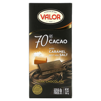 Valor темный шоколад с карамелью и морской солью, 70% какао, 100 г (3,5 унции)