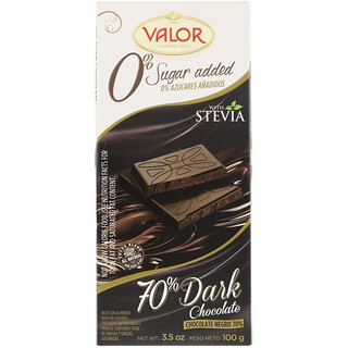 Valor, 0% добавленного сахара, 70% черного шоколада, 100 г (3,5 унции)