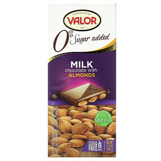 Valor, Chocolates, Chocolat au lait et aux amandes, 0 % de sucres ajoutés, 150 g