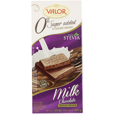 Valor плиточный молочный шоколад со стевией, без добавления сахара, 100 г (3,5 унции)
