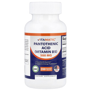 Vitamatic, 泛酸，500 毫克，200 粒素食膠囊