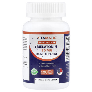 Vitamatic, Melatonina, bacca naturale, 30 mg, 120 compresse a scioglimento rapido