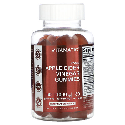 Vitamatic Vegan Apple Cider Vinegar Natural Apple 1 000 mg 60 Gummies (500 mg per Gummy)