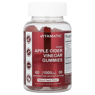 Vitamatic, Gommes véganes au vinaigre de cidre de pomme, Pomme naturelle, 60 gommes