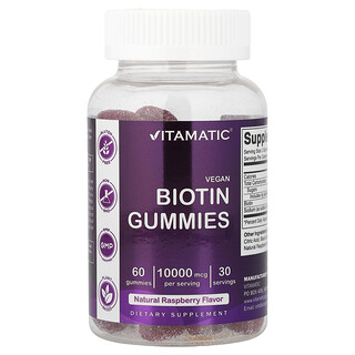 Vitamatic, Vegan Gummies βιοτίνης, φυσικό βατόμουρο, 60 Gummies (5,000 mcg ανά Gummy)