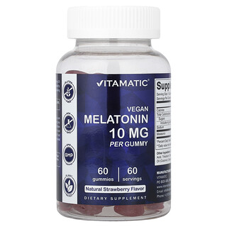 Vitamatic, Gomitas veganas con melatonina, Sabor natural a fresa, 10 mg, 60 gomitas
