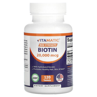Vitamatic  Biotin  Max Strength  20 000 mcg  120 Tablets
