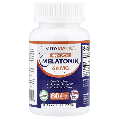 Vitamatic High Dose Melatonin Natural Berry 60 mg 60 Fast Dissolve Tablets