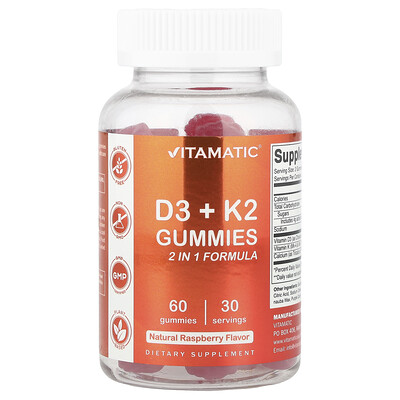 Vitamatic D3 + K2 Gummies Natural Raspberry 60 Gummies