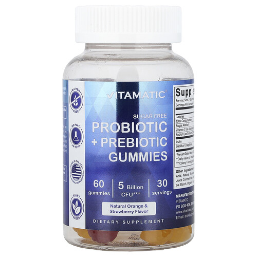 Probiotic Sugar Free Gummies 5 Billion CFU Natural Orange & Strawberry Flavor