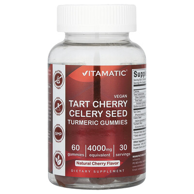 Vitamatic  Vegan  Tart Cherry Celery Seed Turmeric Gummies  Natural Cherry  4 000 mg  60 Gummies (2 000 mg per Gummy)
