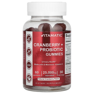 Vitamatic, Gommes à la canneberge et aux probiotiques, Canneberge naturelle, 60 gommes