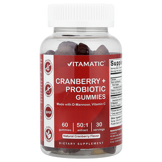 Vitamatic, Cranberry + Probiotic Gummies, Natural Cranberry, 60 Gummies