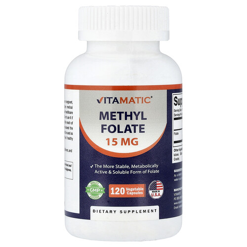 Vitamatic, Metilfolio rūgštis, 15 mg, 120 augalinių kapsulių