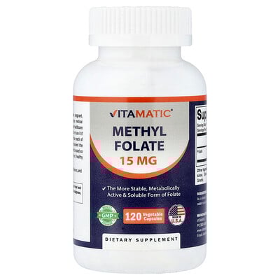 Product Image for Vitamatic, Methyl Folate, 15 mg, 120 Vegetable Capsules