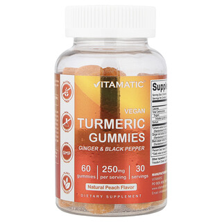 Vitamatic, Gomitas veganas de cúrcuma, Melocotón natural, 60 gomitas