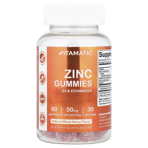 Vitamatic Zinc Gummies, Mixed Berry, 60 Gummies