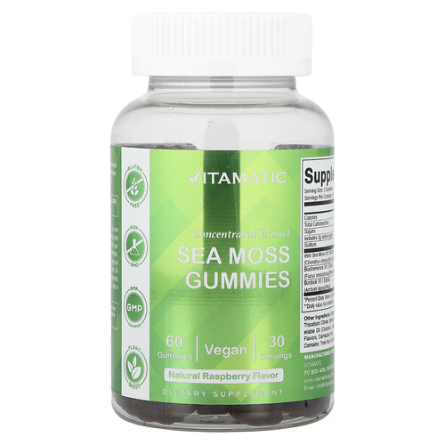 Vitamatic, Gomitas de musgo marino, Frambuesa natural, 60 gomitas