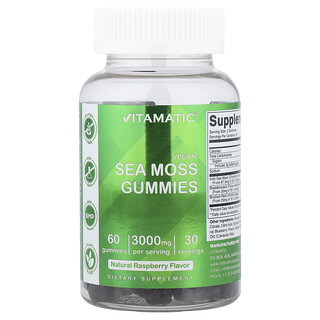Vitamatic, Gomas Veganas de Musgo Marinho, Framboesa Natural, 60 Gomas