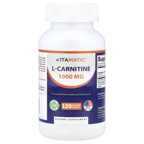 Vitamatic, L-carnitina, 120 cápsulas vegetales (500 mg por cápsula)