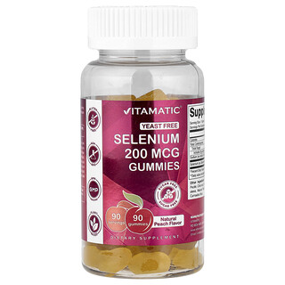 Vitamatic, Selengummies, sockerfria, naturlig persika, 200 mcg, 90 gummies