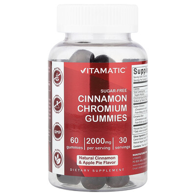 Vitamatic  Cinnamon Chromium Gummies  Natural Cinnamon & Apple Pie  2 000 mg  60 Gummies (1 000 mg per Gummy)