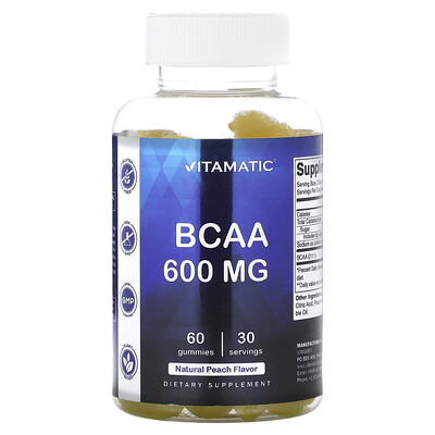 Vitamatic Peach Bcaa, Natural 600 Mg, 60 Gummies (300 Mg Per Gummy)