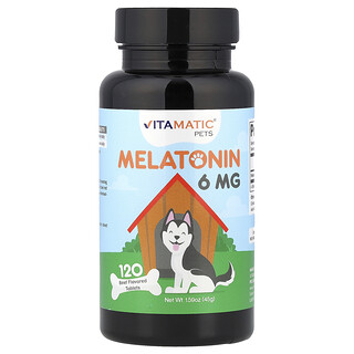 Vitamatic, Zwierzęta domowe, melatonina, wołowina, 6 mg, 120 tabletek