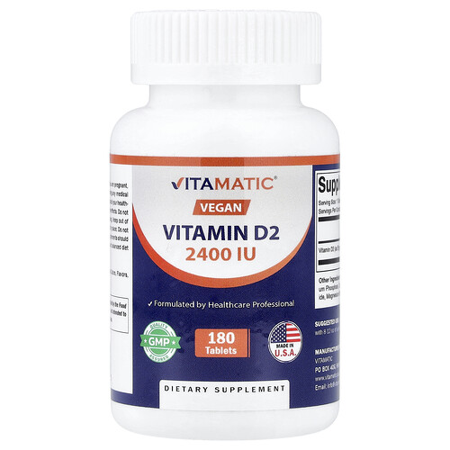 Vitamatic Vegan Vitamin D2, 60 mcg (2,400 IU), 180 Tablets