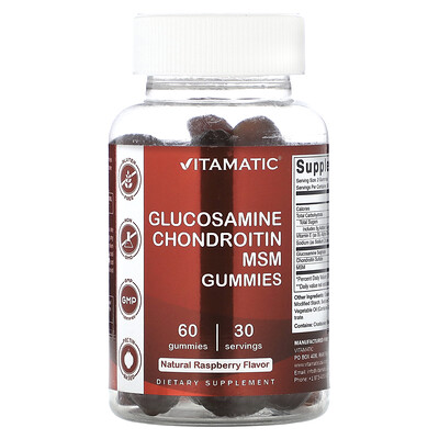 Vitamatic  Glucosamine Chondroitin MSM Gummies  Natural Raspberry  60 Gummies