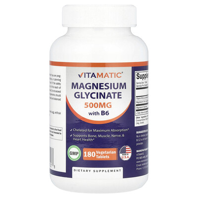Vitamatic  Magnesium Glycinate with B6  180 Vegetarian Tablets