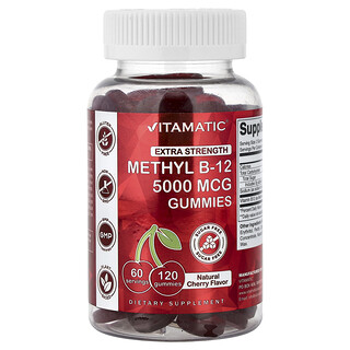 Vitamatic, Methyl B-12 Gummies, Methyl-B-12-Fruchtgummis, natürliche Kirsche, 120 Fruchtgummis (2.500 mcg pro Fruchtgummi)