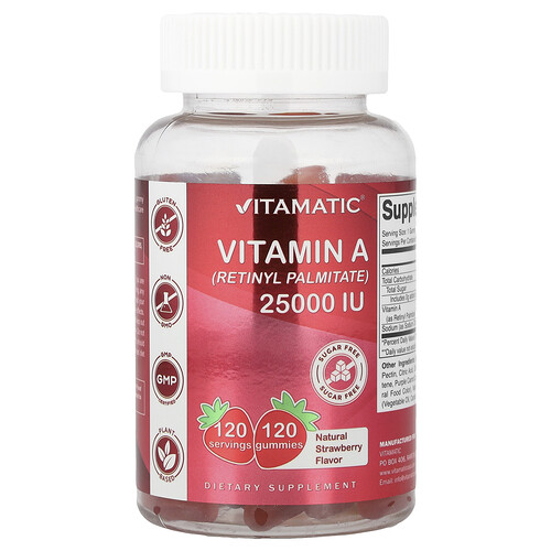 Vitamatic Витамин A (ретинилпальмитат) натуральная клубника 25000 МЕ 120 жевательных таблеток