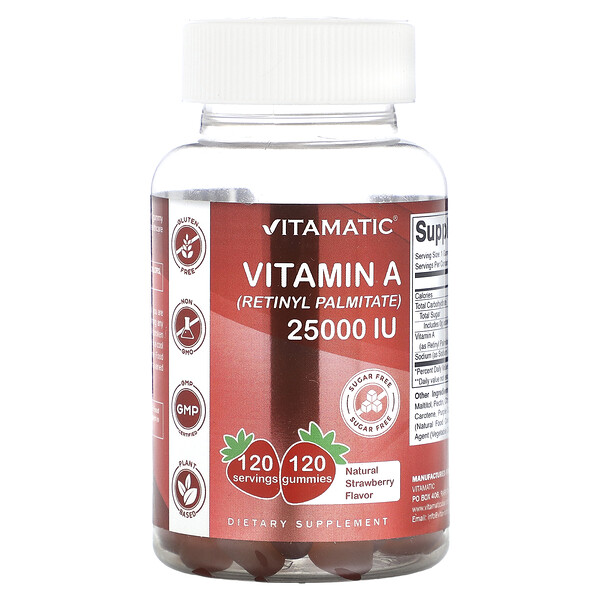Vitamatic‏, Vitamin A (Retinyl Palmitate), Natural Strawberry, 2,500 IU, 120 Gummies