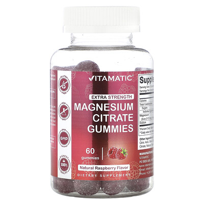 Vitamatic Magnesium Citrate Gummies Extra Strength Natural Raspberry 60 Gummies