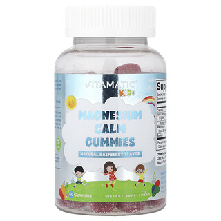 Vitamatic, Niños, Gomitas calmantes con magnesio, Frambuesa natural, 60 gomitas