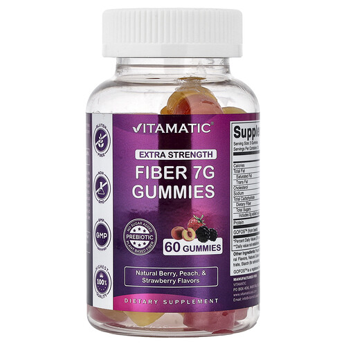 Vitamatic Fiber Gummies, Natural Berry, Peace & Strawberry, 60 Gummies