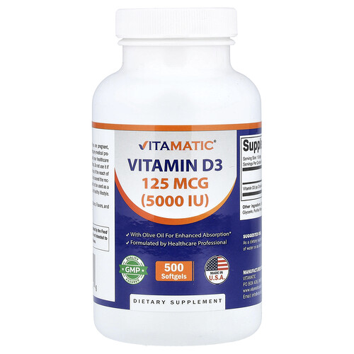 Vitamatic Vitamin D3, 125 mcg (5,000 IU), 500 Softgels