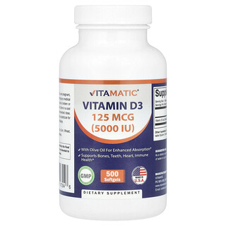 Vitamatic, 维生素 D3 软胶囊，125 微克（5,000 国际单位），500 粒
